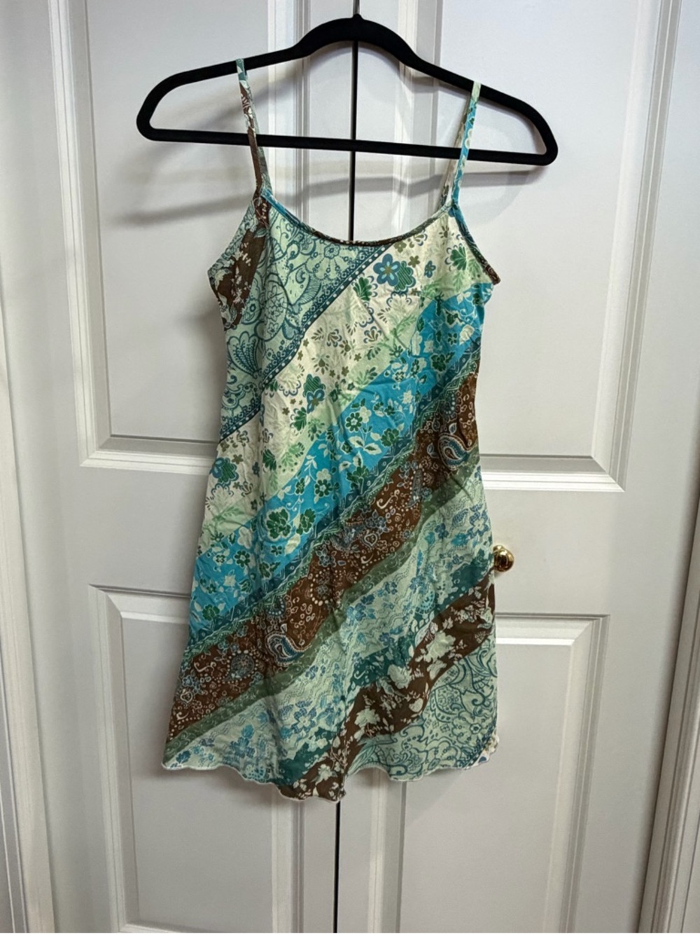 No Boundaries Green, Blue & Brown Paisley Spaghetti Strap Sundress